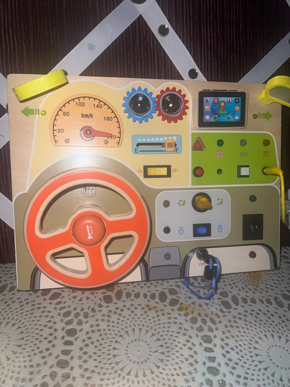 Kids Steering Wheel Activity Board Toy - Orange & Green